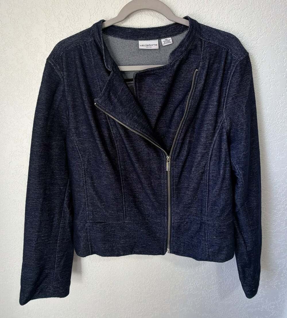 Liz Claiborne Moto Jacket Size PXL Blue Knit Zip Up